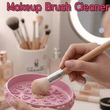 1pc Multi-Functional Makeup Brush Cleaning Pad, Dry & Wet Use, Pink 3D Printed Beauty Tool Cleaner, Easily Dissolves Foundation & Makeup Residue, Suitable For Home And Travel - Heart-shaped Makeup Brush Cleaning Tray - View 8