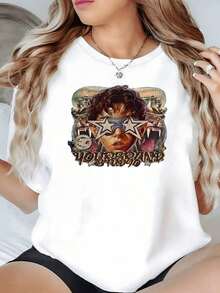 100% Cotton. Graphic Depicting Inner Feminine Strength Surrounded By Protective Beast Figures And Mystical Symbols Evoking Courage And Freedom. Women's 100% Cotton T-Shirt, Soft And Comfortable For Everyday Wear. Women's Simple Solid Color T-Shirt, Loose And Slim Fit Casual Short Sleeve - 白色的 - 查看 9