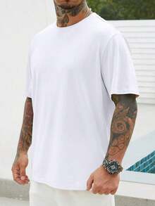 Manfinity RSRT Camiseta básica de manga corta y cuello redondo, de color liso, tallas grandes para hombre, para uso laboral - Blanco - Ver 4