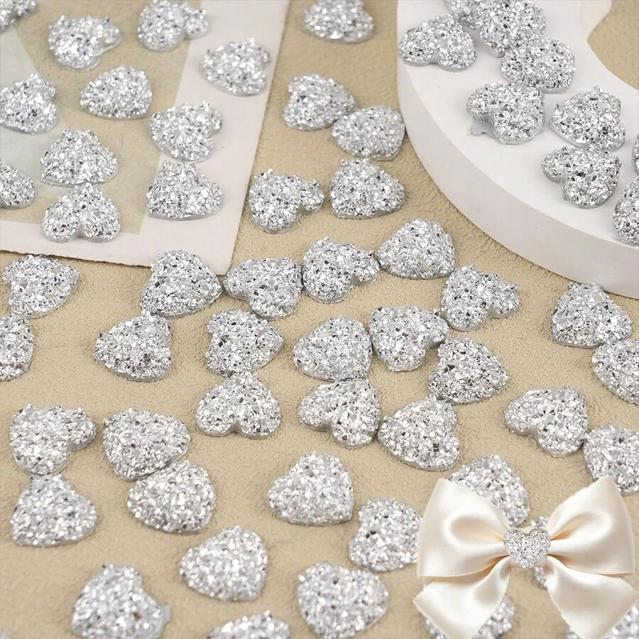 100 piezas de 12mm Cristales de diamante de imitación con forma de corazón de color blanco plateado AB de resina, accesorios de joyería y manualidades DIY - multicolor - Ver 1