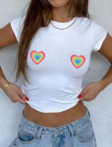 Funny Rainbow Pride Month Baby Tee Lesbian Shirt BTQ Crop Top - 白色 - 查看 1