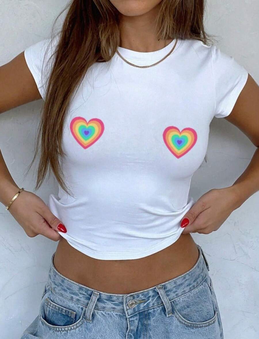 Funny Rainbow Pride Month Baby Tee Lesbian Shirt BTQ Crop Top - 白色 - 查看 1
