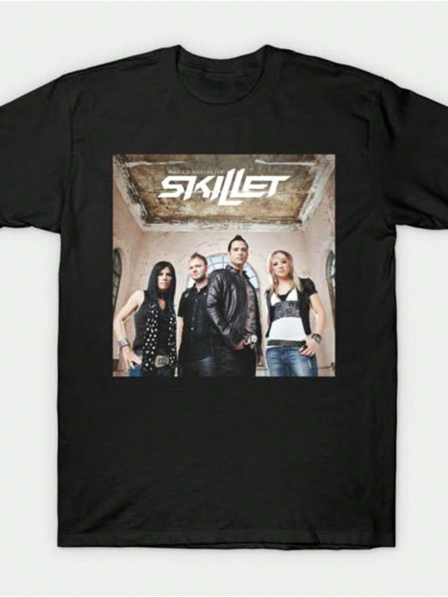 High Quality Men's Casual And Modern T-Shirt 2026 - Skillet Band Print - Fashionable Casual Clothing, Loose Fit, Breathable And Soft For Men's Daily Wear, The Best Gift For Men And Women. - 黑色 - 查看 1