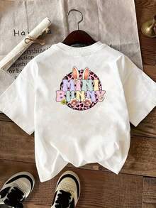 | Exquisite Design | Loose And Comfortable | Easy To Match | Women's Casual Short-Sleeve T-Shirt With Front And Back Print, MINI BUNNY, Rabbit Print, Round Neck, Comfortable Fit, Soft-Touch Fabric, Classic Design, A Must-Have Fashion Item For Women. - 白色 - 查看 2