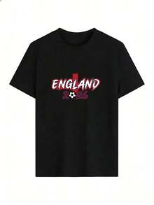 T-Shirt With "ENGLAND 2026" Text And Soccer Ball. Fashionable Short-Sleeved T-Shirt For Spring And Summer 2026, Made In Mexico, 180 Grams. Cartoon Print, Couple Design, Suitable For Indoor Or Outdoor Wear. Crew Neck, Unisex, Ideal For Office And Leisure. One-Pack. - BK-P631577SLNDXZGY602 - 查看 2