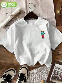 New Summer Casual Spring/Summer Arrivals For Women 2026: Spring/Summer T-Shirts, Girls' T-Shirts, White Tops, Women's Spring/Summer Clothing, Printed T-Shirts, Printed Tops, Cotton Tops, High-Quality T-Shirts, Blue T-Shirts, Retro Style, Preppy Style, Cute Style, Urban Style, Gen Z, Millennial Style, Y2K, Punk Style, Distressed Style, Minimalist Style, Simple Style, Casual Style, Everyday Style, Vacation Style, Fun Prints - Vintage Street Style Unisex Loose Cotton Short Sleeve Crew Neck T-Shirt - 白色 10 - 查看 2