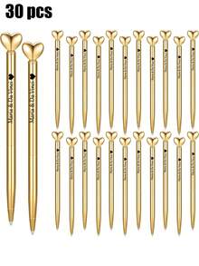 30 chiếc bút bi kim loại hình trái tim có thể tùy chỉnh, mực đen 1.0mm, quà tặng trang trí cho lễ đính hôn, đám cưới, tiệc độc thân, màu vàng. - Bộ - Xem 9
