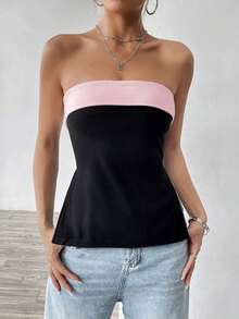Top tubo con bloqueo de color negro y estilo Y2K para mujer en verano - Multicolor 2 - Ver 7