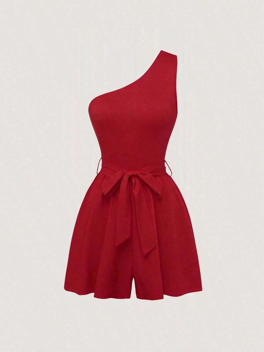 Mono informal sin mangas de unicolor para mujer - Rojo - Ver 1
