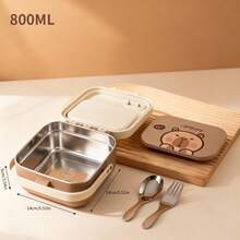 304 Stainless Steel Lunch Box, Bento Box Adult, Cute Microwavable Lunch Containers, Leakproof Snack Containers With Lids, Travel Food Containers, Portable Lunch Bowls With Handle, Bento Snack Box With Utensils For School Student - Multicolor - View 19