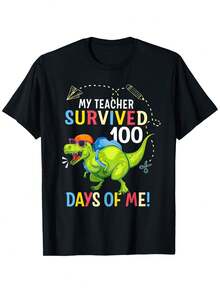 Unisex Commemorative 100 Days Of Campus T-Shirt - 100% Pure Cotton, Soft And Comfortable, Casual Crew Neck T-Shirt, Printed With The Campus Calendar Pattern - Gift For Teachers And Students On Birthdays/Ramadan/Valentine's Day (Unisex). - 黑色 - 查看 1