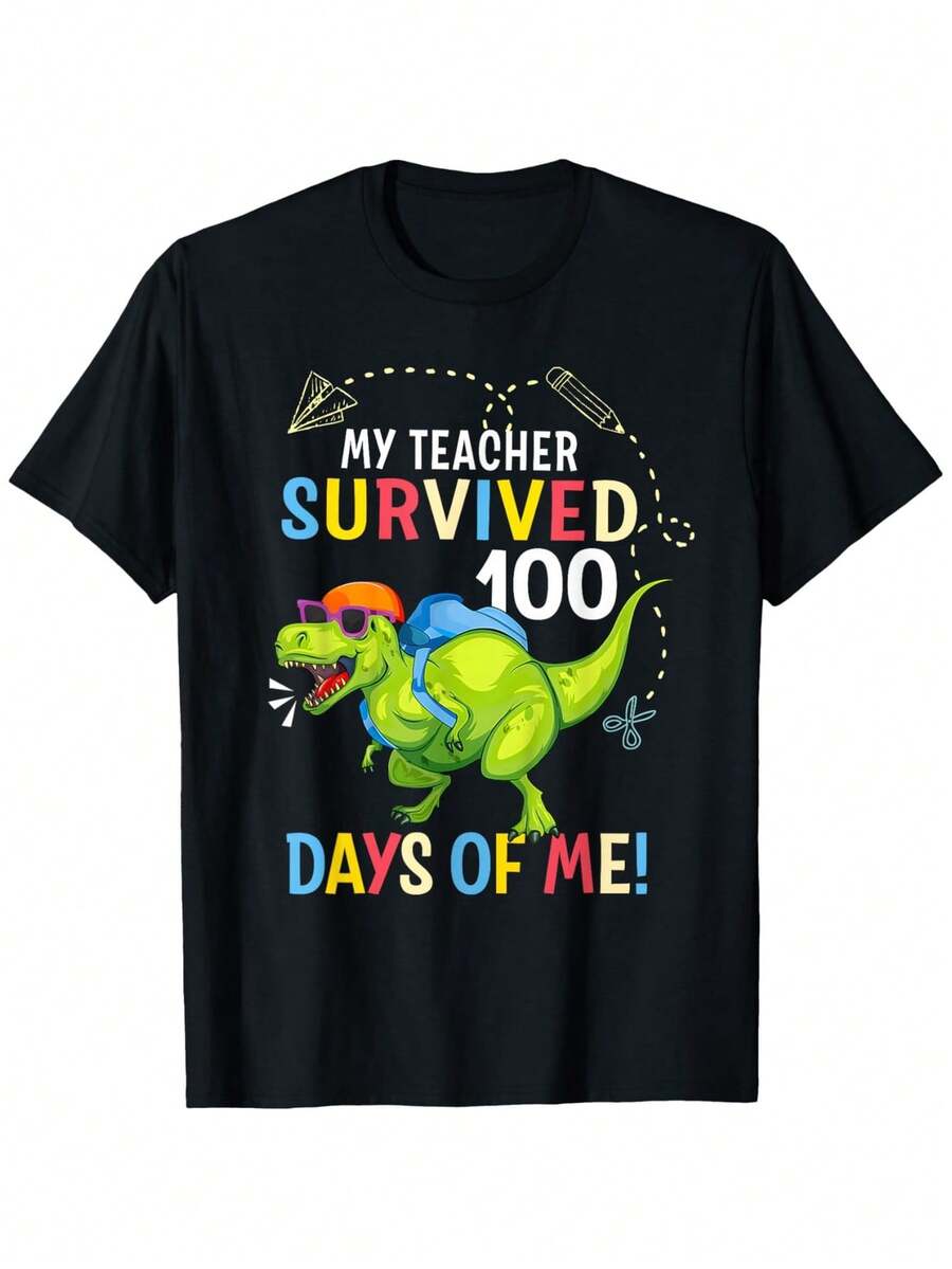 Unisex Commemorative 100 Days Of Campus T-Shirt - 100% Pure Cotton, Soft And Comfortable, Casual Crew Neck T-Shirt, Printed With The Campus Calendar Pattern - Gift For Teachers And Students On Birthdays/Ramadan/Valentine's Day (Unisex). - 黑色 - 查看 1