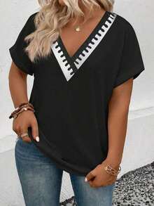 Selamara Camiseta casual y versátil con estampado de leopardo para mujer de talla grande, nueva llegada de primavera/verano - Negro 2 - Ver 3