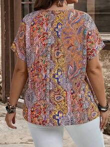 Camisa de manga corta con botones y estampado de estilo bohemio para mujer de talla grande, para primavera y verano - Multicolor 4 - Ver 2