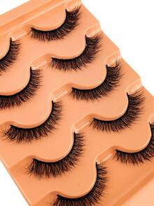 NAIJEMA 5 Pairs Fluffy Faux Mink Eyelashes, Delicate, Thick, Curly Soft, 3D Natural Eyelashes, Suitable For Party, Daily Wear, Cat Eye Style, Applicable For Various Occasions - Black - View 2