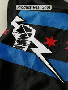 Camiseta de manga corta con cuello redondo suave y casual para mujer, el estampado gráfico de la bandera de Chicago es ideal para atuendos diarios que reflejan el orgullo de la ciudad. Negro. - Negro - Ver 4