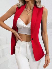 Blazer chaleco unicolor con botón - Rojo - Ver 3