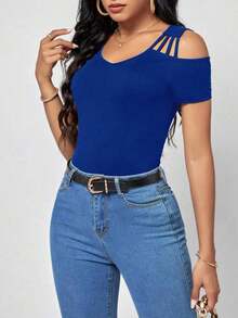 Clasi Camiseta unicolor de hombros descubiertos - azul real - Ver 8