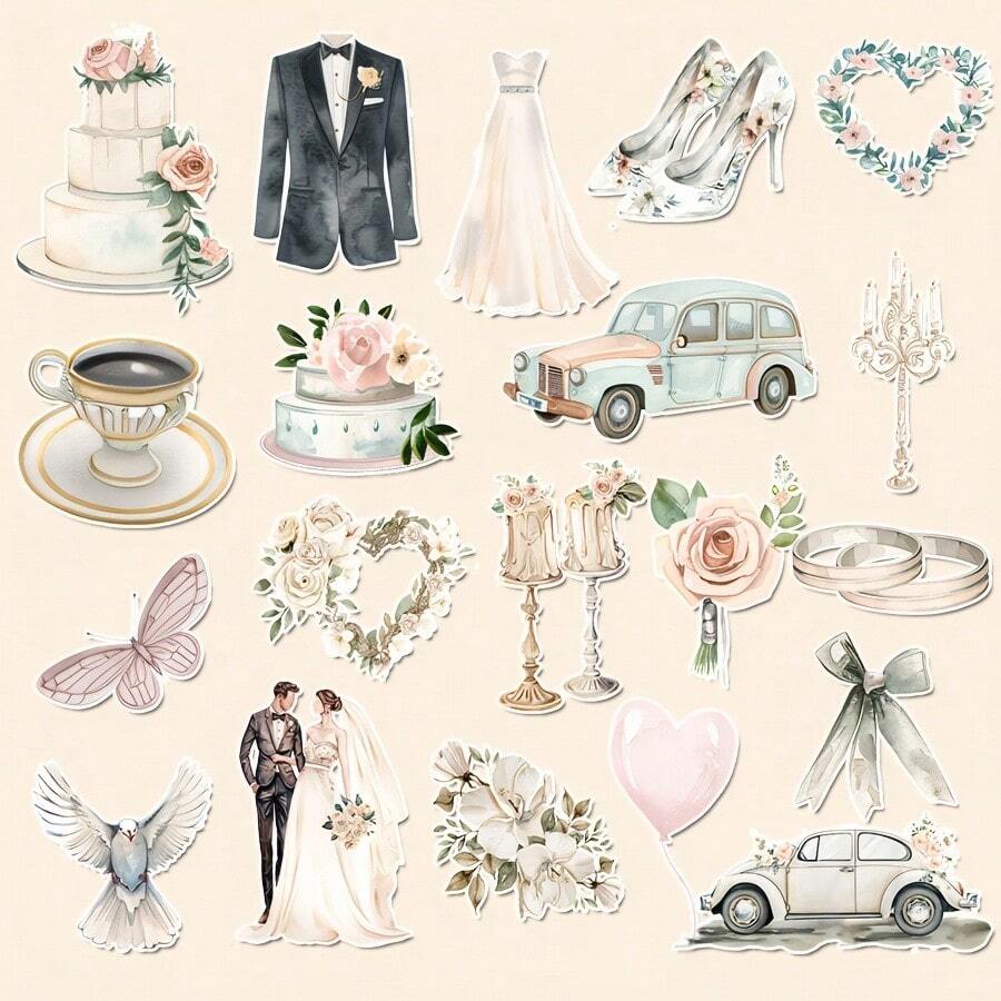 1 Set, Wedding Theme Stickers, Love & Friendship Scrapbooking Stickers, Handmade DIY Planner Stickers, Handcraft Holiday Gift Stickers, Bookmark Planner Stickers - A - View 1
