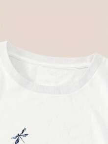 Camiseta de mujer de manga corta y cuello redondo, casual y de moda, esencial de verano, de alta calidad, con estampado gráfico - Blanco - Ver 4