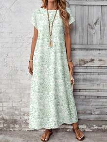 YHHEMERY ROSE Vestido largo de mujer estilo bohemio con estampado, cuello redondo, manga corta tipo murciélago, bajo acampanado, informal y multicolorYHH - Verde - Ver 12