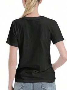 Women's T-Shirt With Inspirational Quote, Graphic T-Shirt With The Phrase "All Behavior Is A Form Of Communication", Casual Short Sleeve Crew Neck Top, 100% Knit Fabric, Regular Fit, For All Seasons, Ladies' T-Shirts - 黑色 - 查看 3