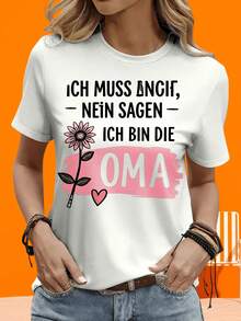 Camiseta Gráfica de Fiesta Navideña con Estampado de Corazón Floral "Debo Decir No, Soy la Abuela" para Mujer, Camiseta de Regalo para Abuela, Camiseta de Manga Corta para Damas, Camiseta Negra y Blanca para Ocio al Aire Libre y Hogar. - Negro - Ver 5
