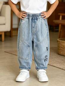 Young Boy Spring Loose Fit Straight Leg Jeans Suitable For Daily School Casual Outdoor Wear - Baby Blue - View 5