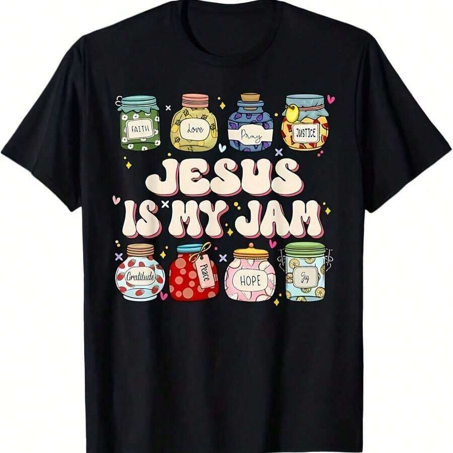 ¡El estilo casual es el más popular! Camiseta Jesus Is My Jam Fe Cristiana Religiosa Cist P-3XL-Moda - Negro 2 - Ver 1