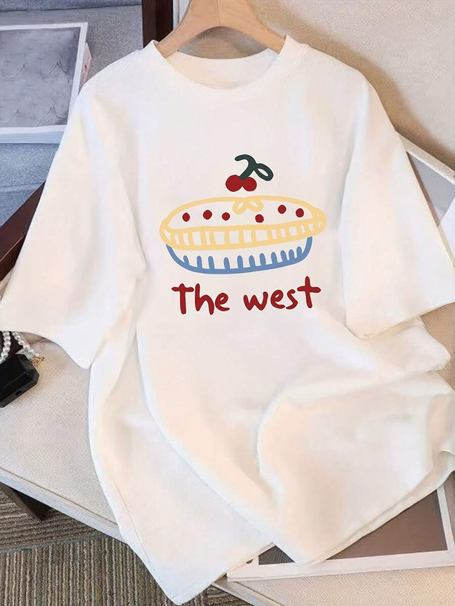 Camiseta de algodón% para mujer, camisetas vintage de algodón para mujer, de manga corta, diseño único con estampado, nuevo estilo de verano 2026, corte holgado, manga media, top adelgazante para estudiantes y damas. - Blanco - Ver 1