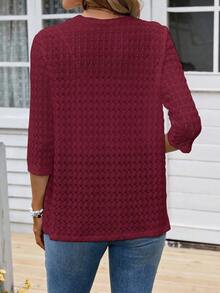 Cárdigan casual de mujer de manga 3/4 con abertura frontal, ropa de otoño e invierno para mujeres - Rojo - Ver 2