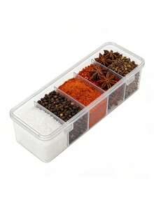 1PC Five-Compartment Seasoning Box, Refrigerator Storage Container, Spice Dispenser, Kitchen Household Storage Box For Star Anise, Cinnamon, Dried Chili Peppers, With Flip-Top Lid And Sealing Compartments - Clear - View 2