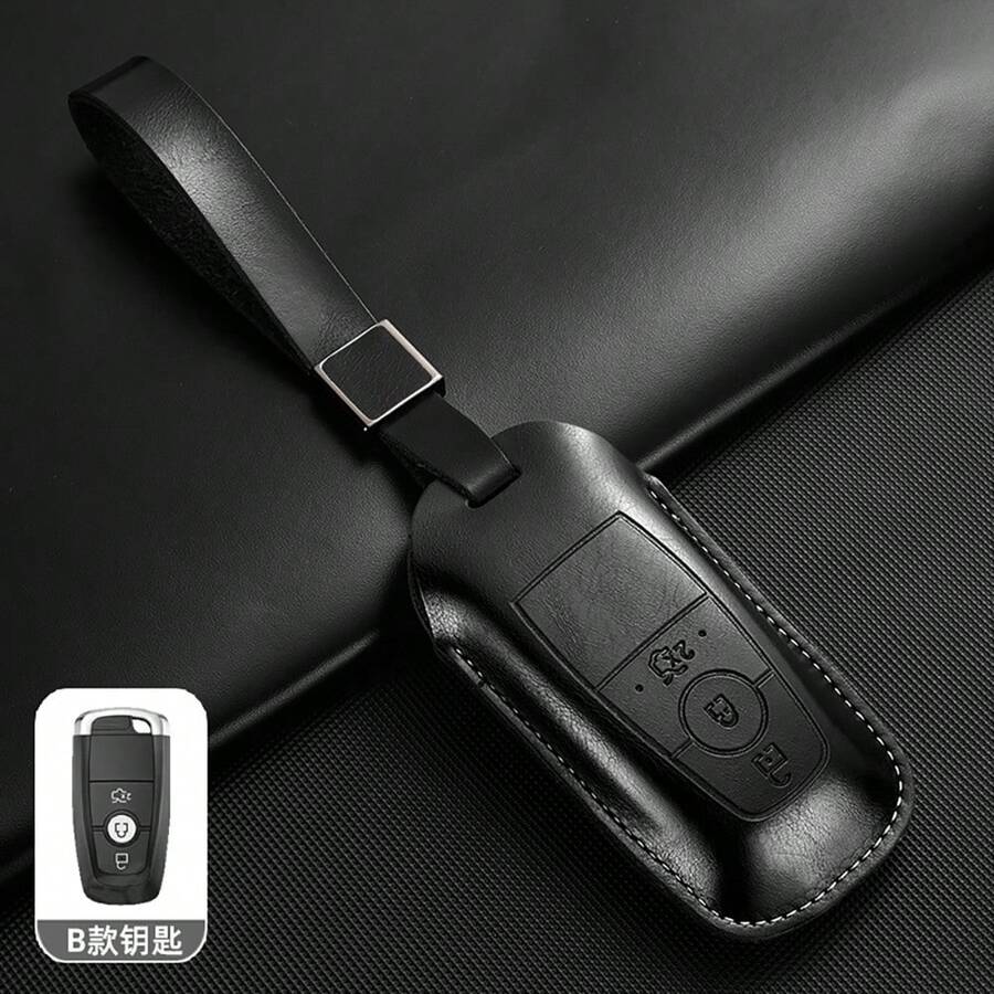 皮革鑰匙遙控器保護套鑰匙圈,適用於 Focus、Fusion、Mustang、F-150、Mondeo、Ecosport、Kuga、Edge、Escape - A款 - 查看 1