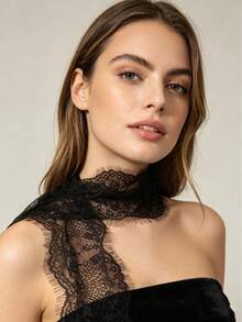 1pc Solid Color Lace Flower Eyelash Lace Ribbon Scarf - Black - View 6
