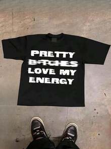 VHUTHK (220 Cotton T-Shirt) For Men, Round Neck, Short Sleeve, Casual, Printed, Y2k Style - 黑色 - 查看 7