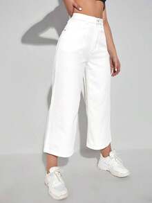 Jeans de pierna ancha recortado - Blanco - Ver 3
