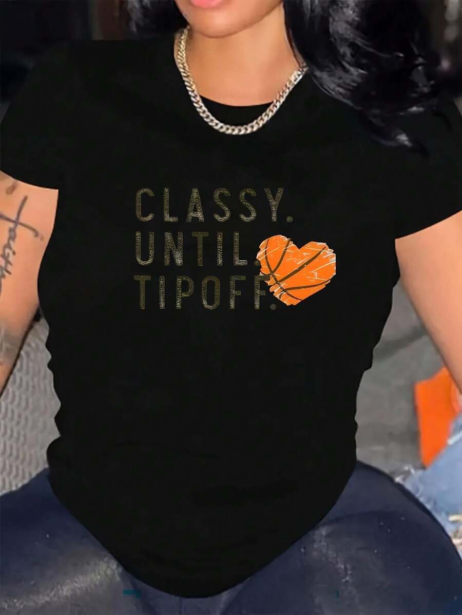 Plus Size, Stylish Plus Size Wo's Basketball Graphic T-Shirt Black With Orange Text Round Neck Casual Top Machine Washable For Year Round Comfort In For S & Casual Wear Basketball Suitable For Spring Summer And Autumn Daily And Holiday Wear, S-XXXL-Vintage Street Style Unisex Loose Cotton Short Sleeve Crew Neck T-Shirt 100% Pure Cotton - 黑色 - 查看 1