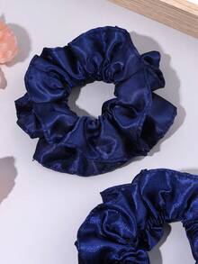 2件裝海軍藍緞面刺繡髮圈，絲滑髮帶，優雅女孩髮飾，適合日常、辦公與休閒穿著 - 藏蓝色 - 查看 6