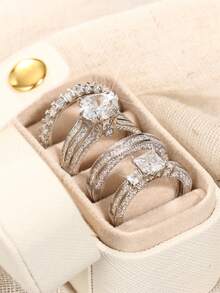 4pcs Elegant Cubic Zirconia Stone Rings Set With Gift Box, Suitable For Women, Applicable For Wedding, Engagement, Anniversary Party, Jewelry Valentine's Day Gift And More - 1# - View 4