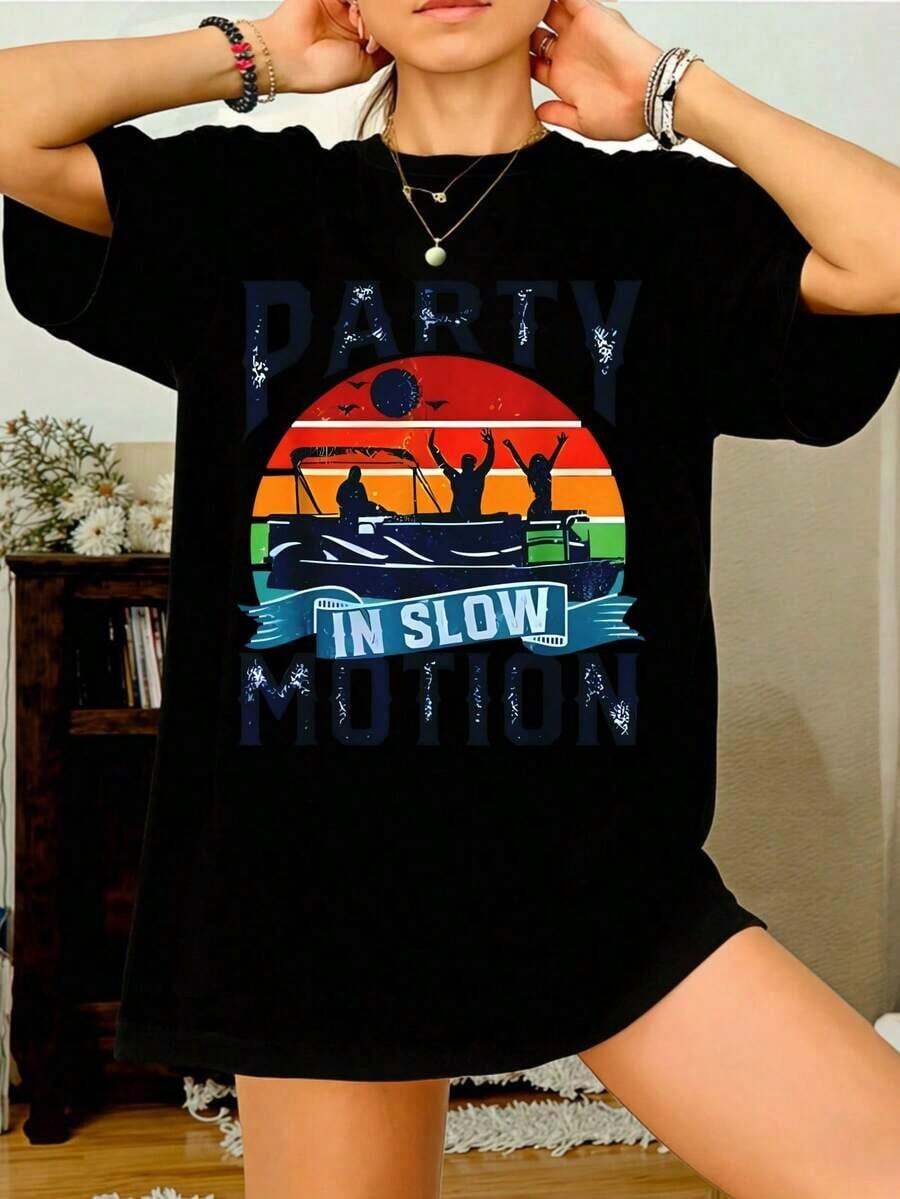 Women's Short Sleeve T-Shirts, Casual Summer T-Shirts With Retro Graphic Print, For Parties, Cotton, Loose Fit, For Daily Wear, Round Neck, Printed, Short Sleeve, Casual For Everyday, They Are Excellent Gifts For Friends And Family, 100% Cotton T-Shirts, Youthful And Fashionable Design, Casual Blouses For Women. - 黑色 - 查看 1