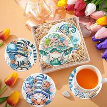 8件套DIY钻石画杯垫套装,可爱图案,圆形闪亮钻石表面,强力背胶,工具齐全,适合初学者,减压手工,新年、情人节、圣诞节、教师节礼物,家居装饰杯垫,送给家人、朋友、女朋友、老师 - 淺藍色 - 查看 6