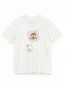 Primavera/Verano 2026 Nuevo Estampado de Casa de Dibujos Animados |   Camiseta Versátil de Manga Corta para Mujer |   Diseño exquisito |   Suelto y cómodo |   Fácil de combinar | - Blanco - Ver 8
