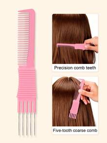 3 Pieces Pick Teasing Combs Hair Brush Set Includes Carbon Lift With Metal Prong, Three-Row Comb, The Curved Design Better Follows The Contours Of The Head, Rat Tail Comb Can Work With Your Hairdryer, Help You Section And Separate The Hair Quickly - Multicolor - View 7