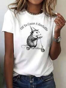Women's Casual T-Shirt With "Knitting" Graphic Design Featuring A Cute Cat And A Basket Of Yarn - Perfect For Animal Lovers, Everyday Wear And Gifts, Everyday T-Shirt | Fun Print | Comfortable Fit, Cute T-Shirts - 白色 - 查看 7