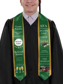 Custom Graduation Sash With Dean's List, School Logo, Photo, Personalized Name & Major, 2026 Honors Graduation With Gold Trim, Multi-Color Graduation Shawl As A Keepsake Gift - Multicolor - View 11