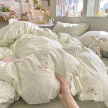 3pcs 100% Polyester Floral Lightweight Comforter Set, 2 Pillow Shams + 1 Comforter Cover (No Bed Sheet) - Green Shade Rabbit - View 2