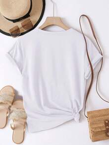 Women's T-Shirt, Comfortable And Casual, Short Sleeve And Round Neck, With Pink Flame Heart Print, Romantic And Vibrant Design, Regular Length, Suitable For All Seasons, Everyday Fashion, Ideal For Women's Spring And Summer Clothing. - 白色 - 查看 2