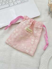 1 pieza Bolsa con cordón bordada con flores de estilo fresco, bolsa con cordón multiusos para almacenamiento de artículos, organizador de artículos pequeños, bolsa minimalista para cosméticos, bolsa para monedas, bolsa de viaje, suministros escolares, esenciales para dormitorio universitario, bolsa de maquillaje portátil, bolsa de cuidado de la piel, bolsa de tocador, bolsa de almacenamiento de joyas, bolsa de almacenamiento de lápiz labial, bolsa de almacenamiento de aceite labial, bolsa de almacenamiento de esmalte de uñas, bolsa de almacenamiento de horquillas, billetera, bolsa de maquillaje - Multicolor - Ver 9