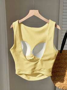 Top de camiseta corta acolchada de algodón blanco, primavera/verano - Amarillo - Ver 6