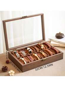 Hộp trưng bày đồng hồ vân gỗ óc chó mới, có các kiểu 3/5/6/10/12 ngăn với nắp kính, hộp đựng đồng hồ và vòng tay dung tích lớn, hộp trưng bày tại nhà và văn phòng, quà tặng ngày lễ. - màu nâu - Xem 12